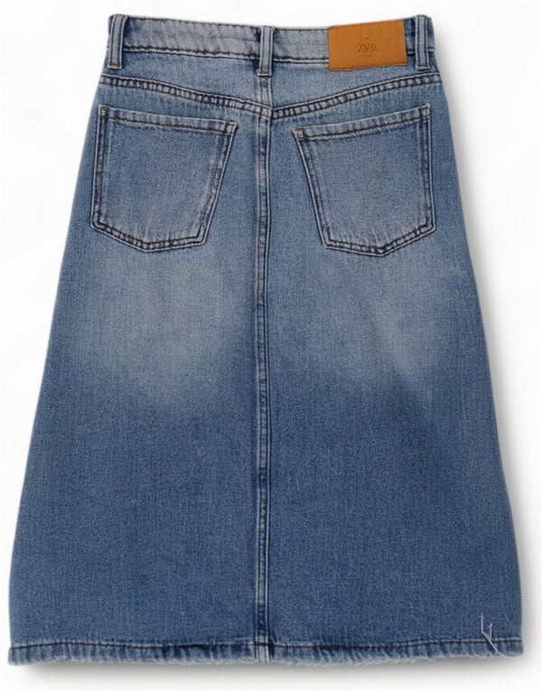 Zara Girls Denim Skirt 9-10 Years W26 Blue Cotton