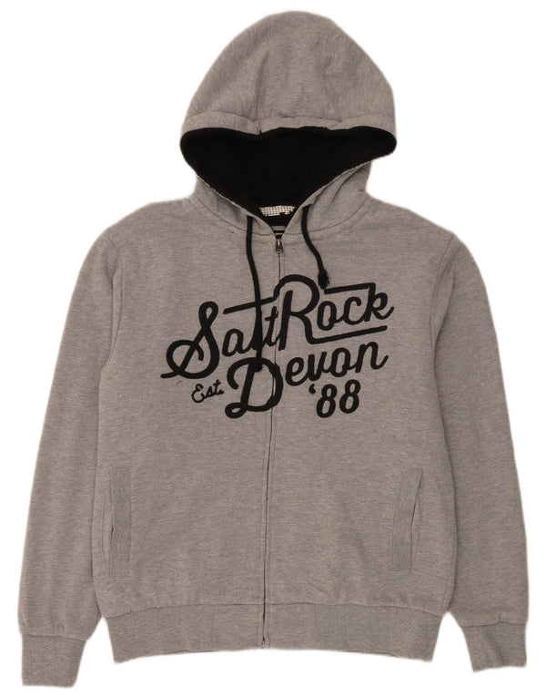 Saltrock Mens Devon Graphic Sherpa Zip Hoodie Sweater Medium Grey Retro
