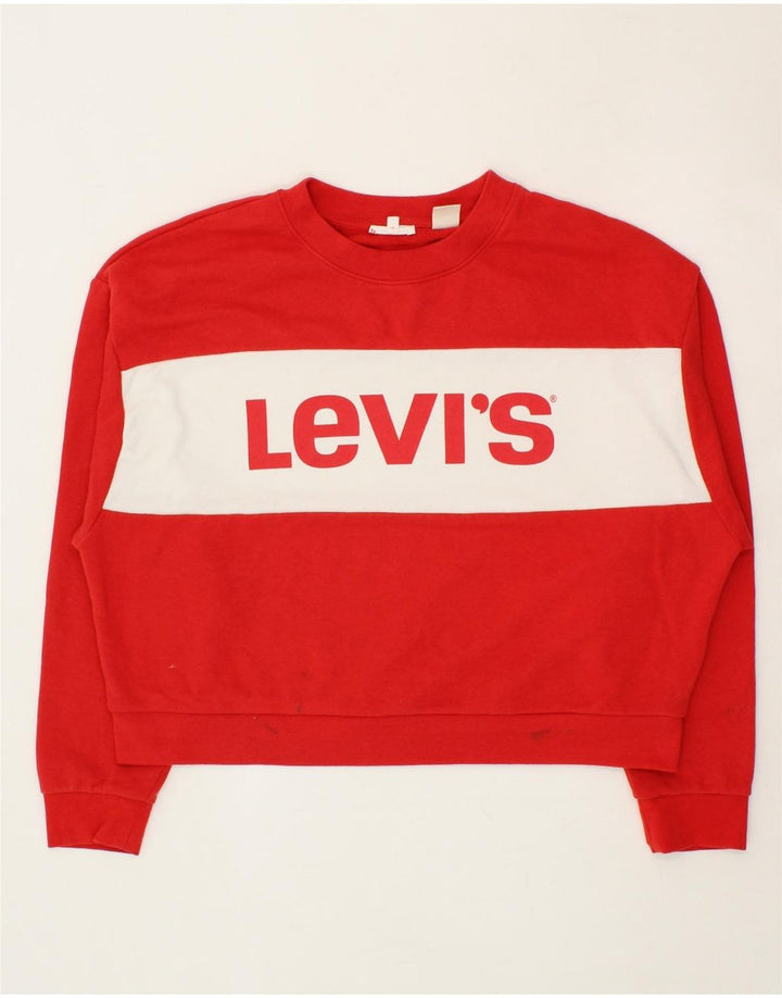 LEVI'S Womens Oversized Sweatshirt Jumper UK 14 Medium Red Colourblock Vintage Levi's and Second-Hand Levi's from Messina Hembry 