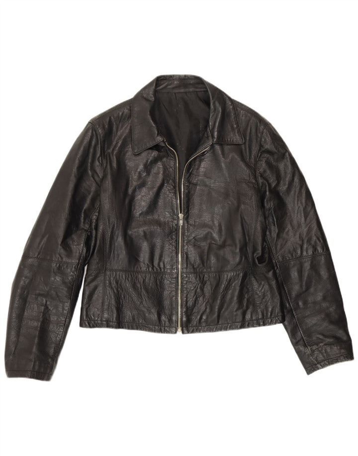 Vintage Womens Leather Jacket IT 48 XL Black