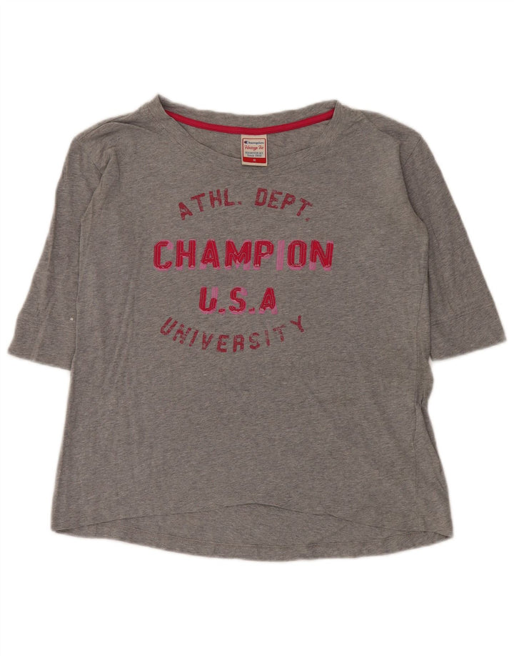 Champion Womens Heritage Fit Graphic Top 3/4 Sleeve UK 14 Medium Grey