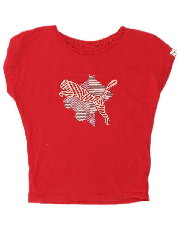 Puma Girls Graphic T-Shirt Top 9-10 Years Red Cotton