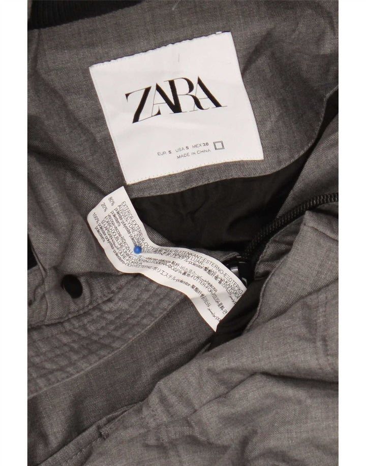 Zara Mens Hooded Padded Coat UK 36 Small Grey Polyester