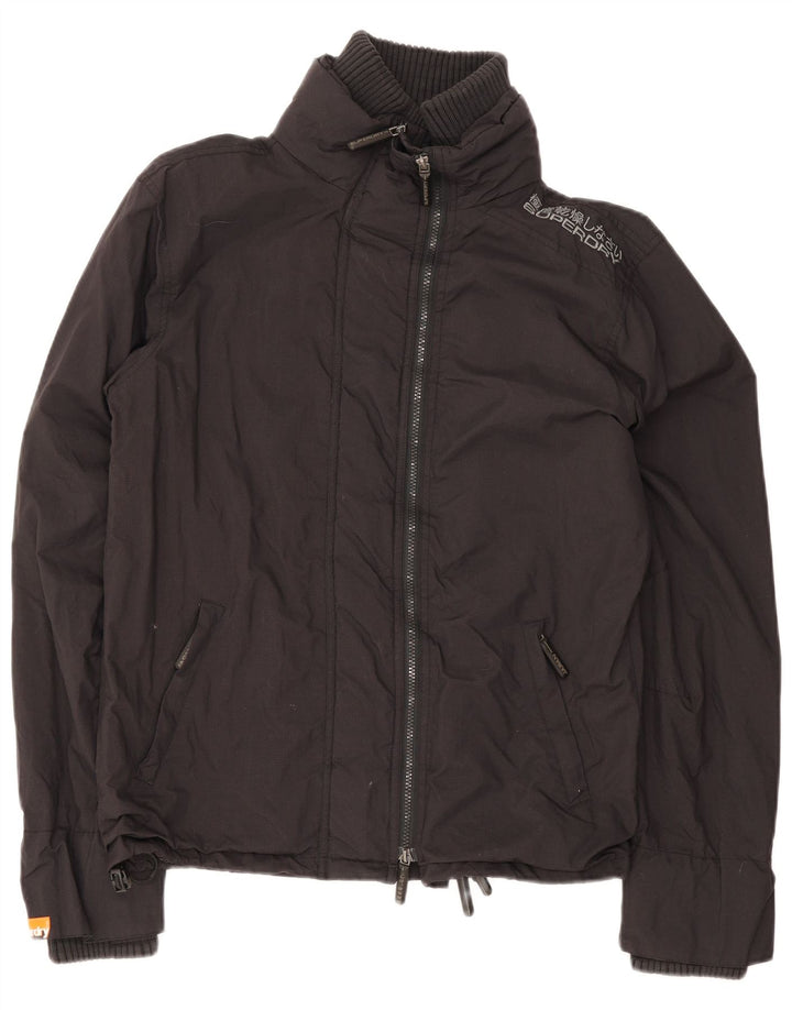 Damska kurtka przeciwdeszczowa Superdry UK 16, duża, czarna nylonowa