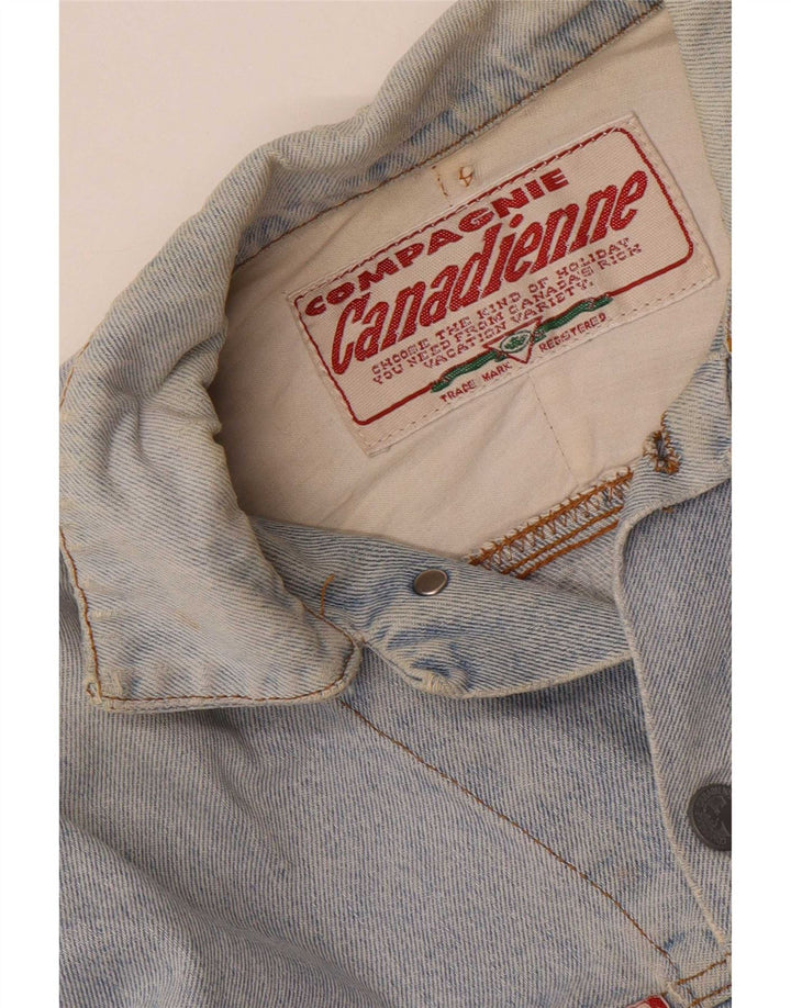 Compagnie Canadienne Mens Graphic Denim Jacket UK 38 Medium Blue