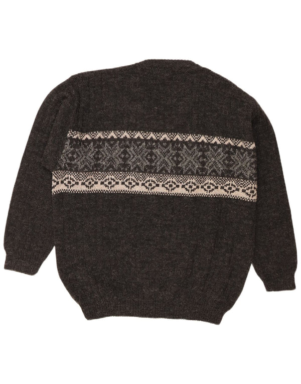 Vintage męski sweter z dekoltem w kształcie litery V, XL, szary, wełniany Fair Isle