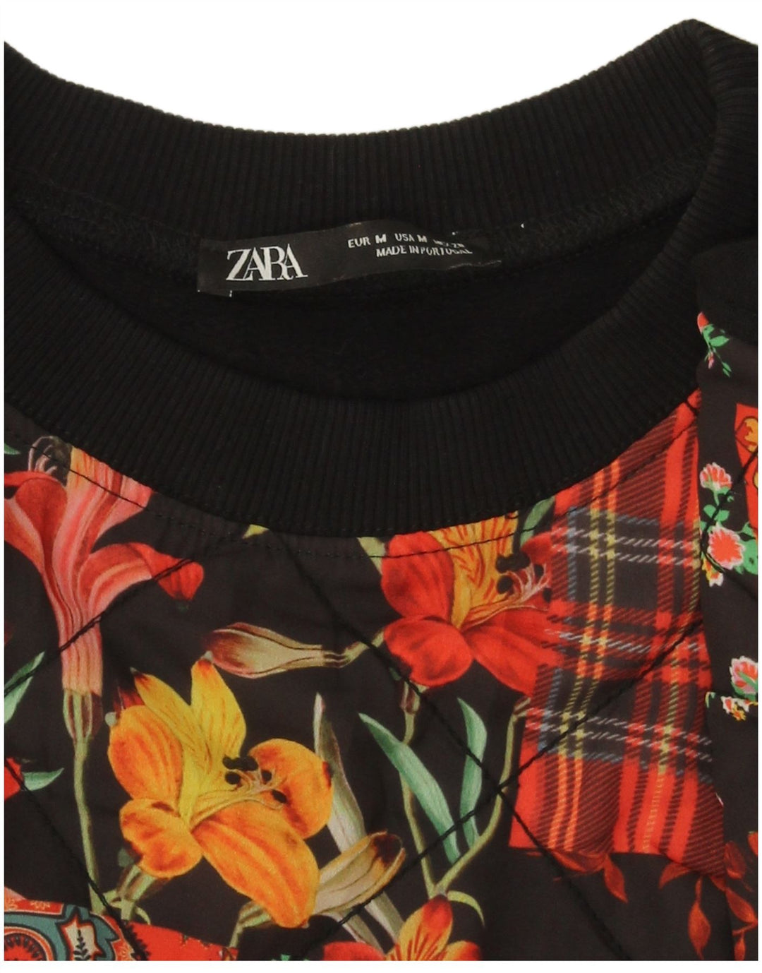 Übergroßer Crop-Sweatshirt-Pullover von Zara für Damen, Gr. 14, mittelschwarz, Patchwork