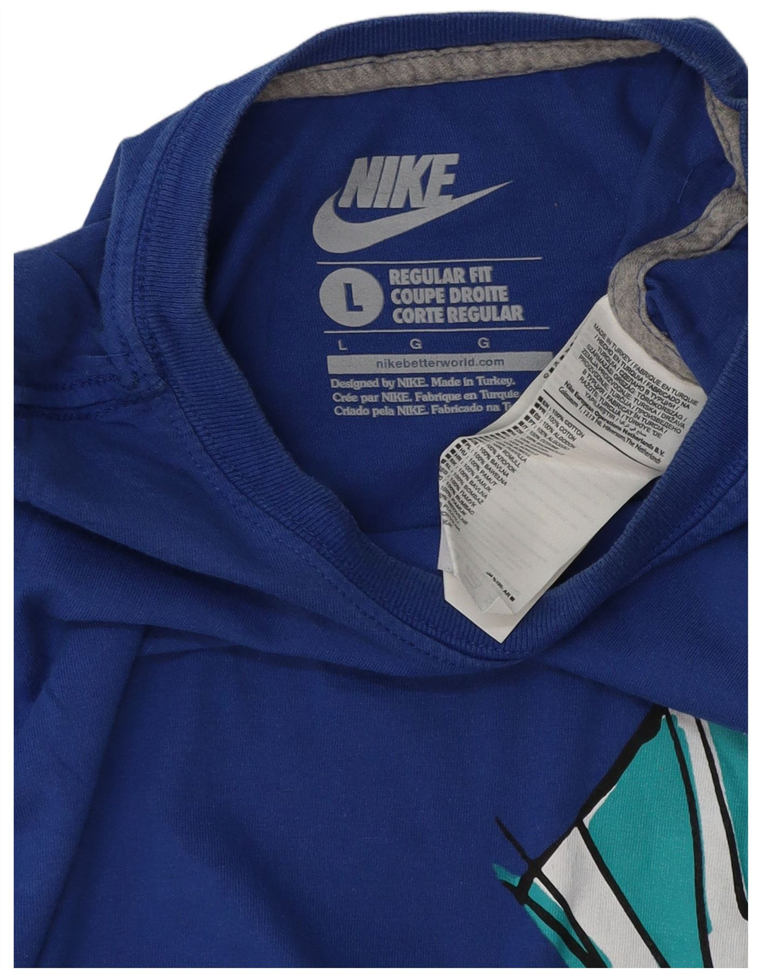 NIKE Herre Regular Fit Grafisk T-Shirt Top Stor Blå Bomuld