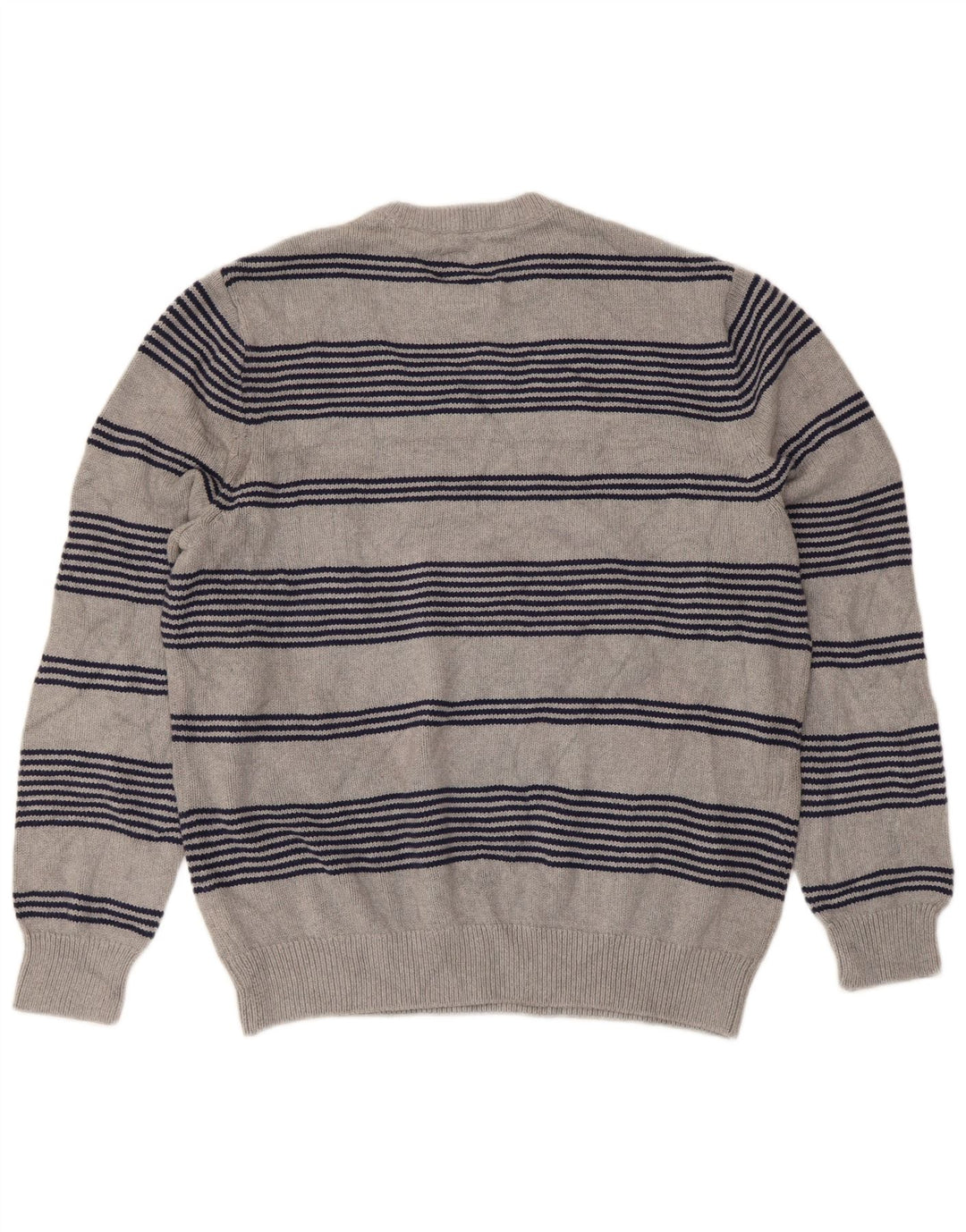 Chaps Mens Regular Fit Crew Neck Jumper Sweater Large Grey Striped Cotton