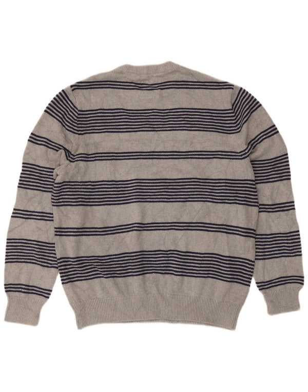 Chaps Mens Regular Fit Crew Neck Jumper Sweater Large Grey Striped Cotton