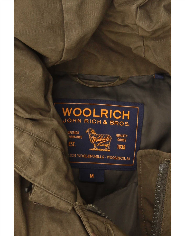Woolrich Womens Hooded Padded Coat UK 14 Medium Khaki Cotton