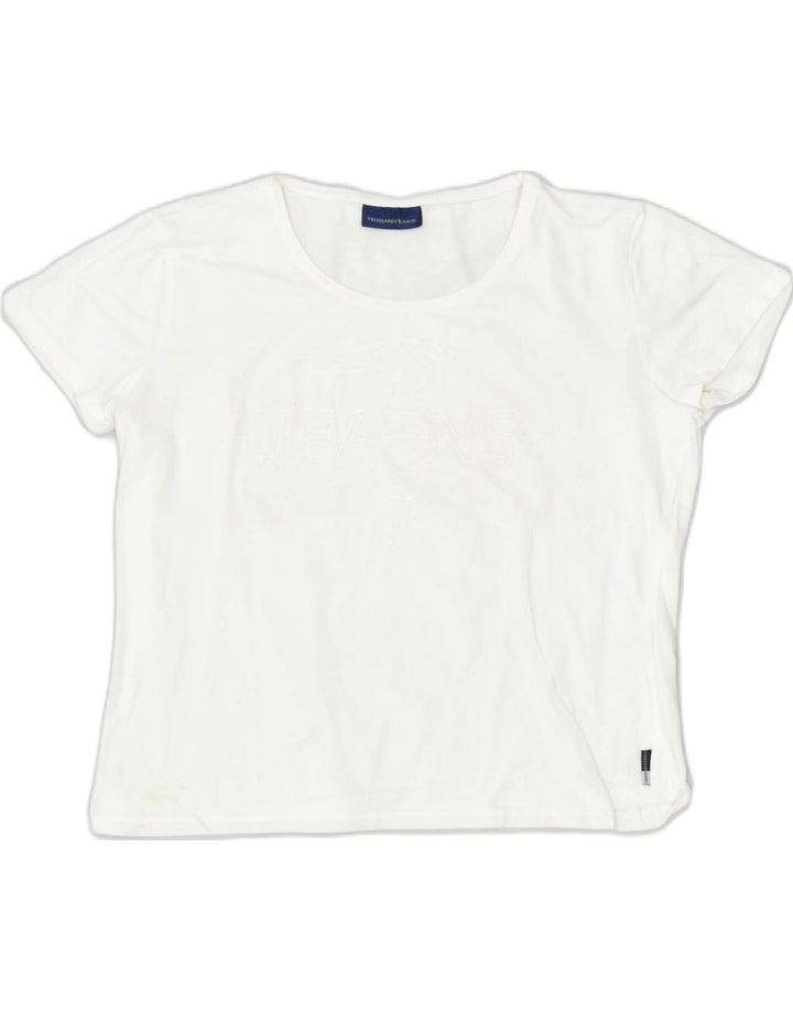 TRUSSARDI Womens Slim Fit Graphic T-Shirt Top UK 18 XL White Classic | Vintage | Thrift | Second-Hand | Used Clothing | Messina Hembry 