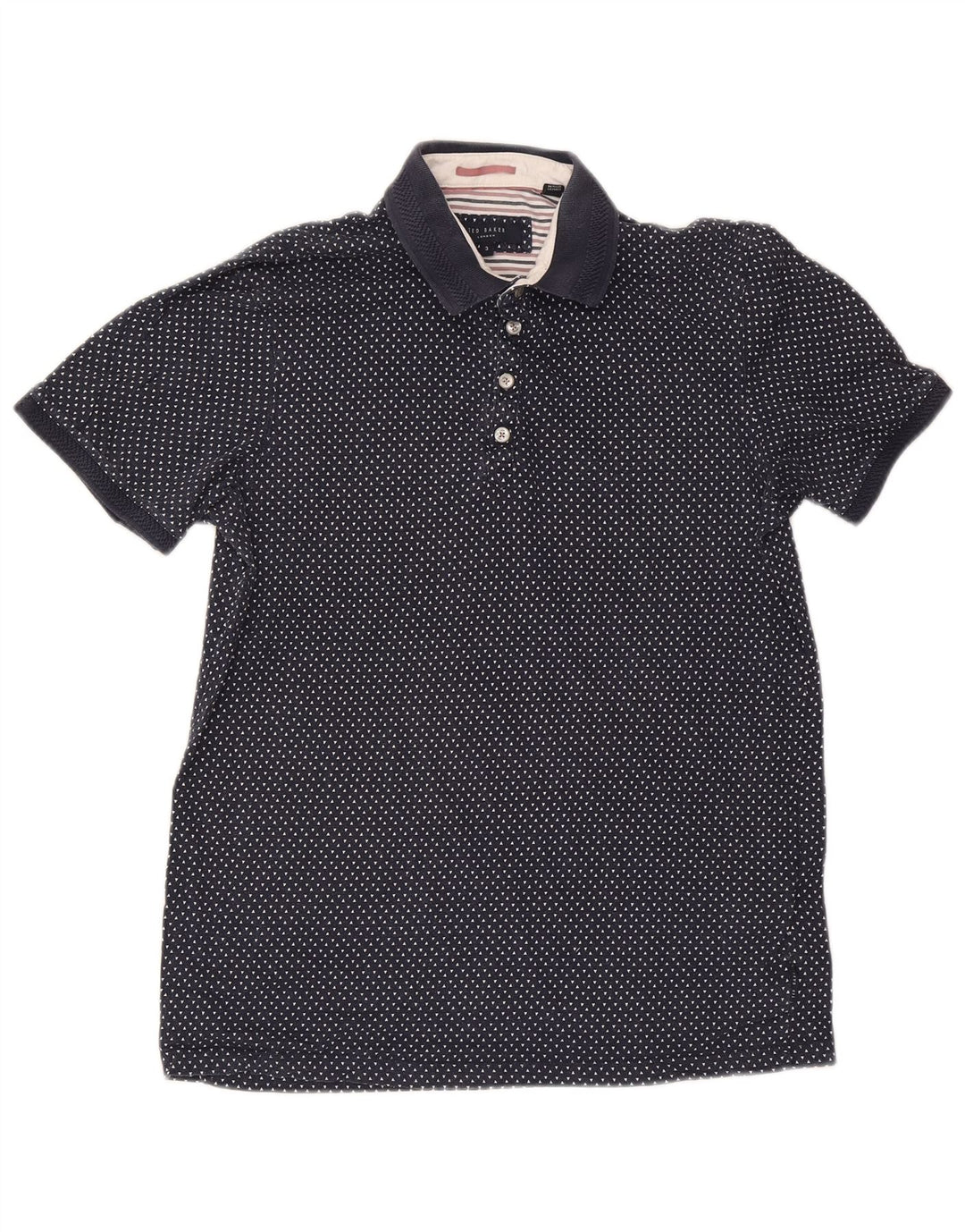 Ted Baker Polo para hombre talla 3 mediano algodón manchado azul marino