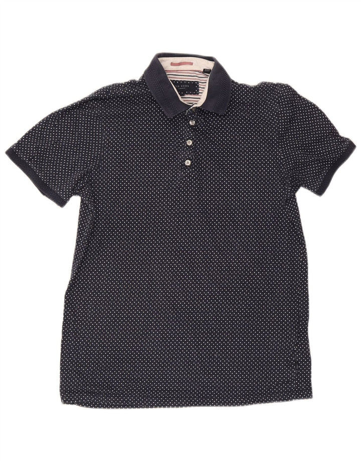 Ted Baker Polo para hombre talla 3 mediano algodón manchado azul marino