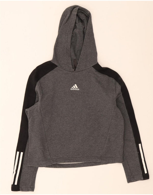 Adidas Crop Hoodie-Pullover für Mädchen, 13–14 Jahre, graue Colourblock-Baumwolle