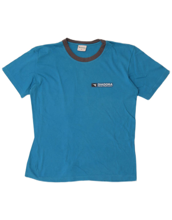 Diadora Mens T-Shirt Top Large Blue Colourblock Cotton