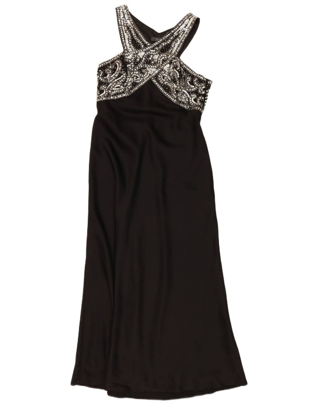 Vintage Damen Neckholder-Kleid UK 14 Medium Schwarz