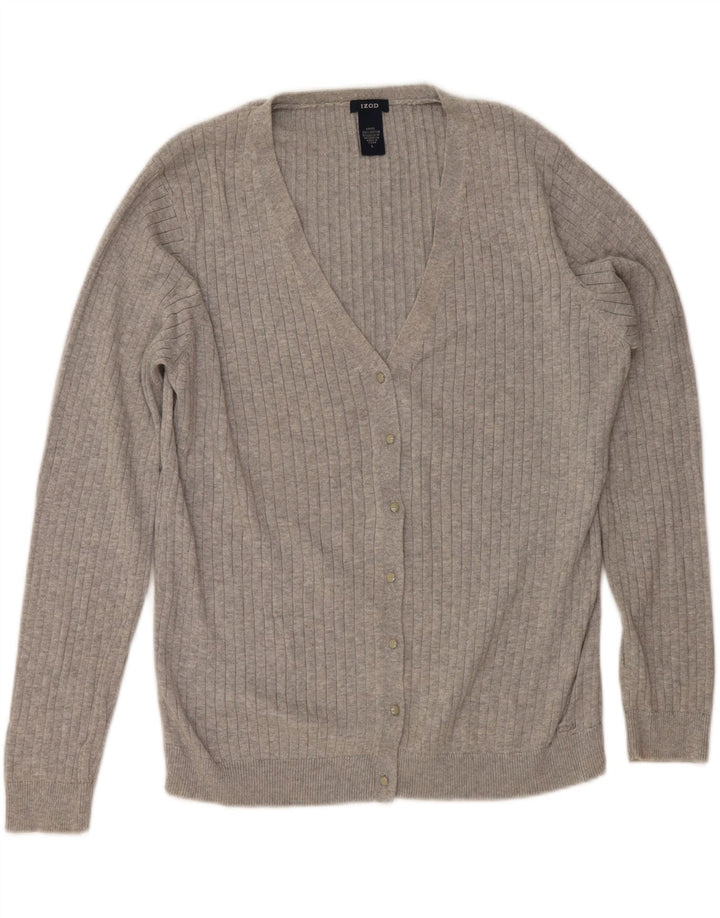 IZOD Womens Cardigan Sweater UK 16 Large Grey Cotton Vintage Izod and Second-Hand Izod from Messina Hembry 