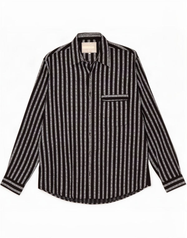 Vintage Mens Shirt Large Black Striped Cotton