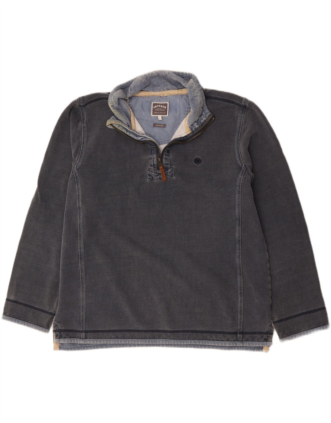 Fat Face Mens Zip Neck Sweatshirt Jumper Large Grey Cotton