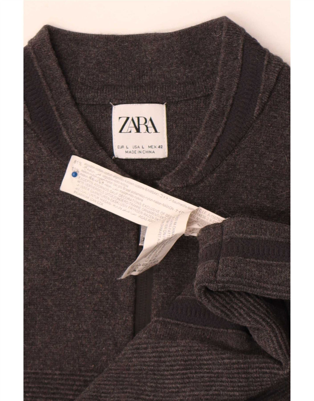 Zara Herren-Strickjacke, groß, grau gestreift, Baumwolle