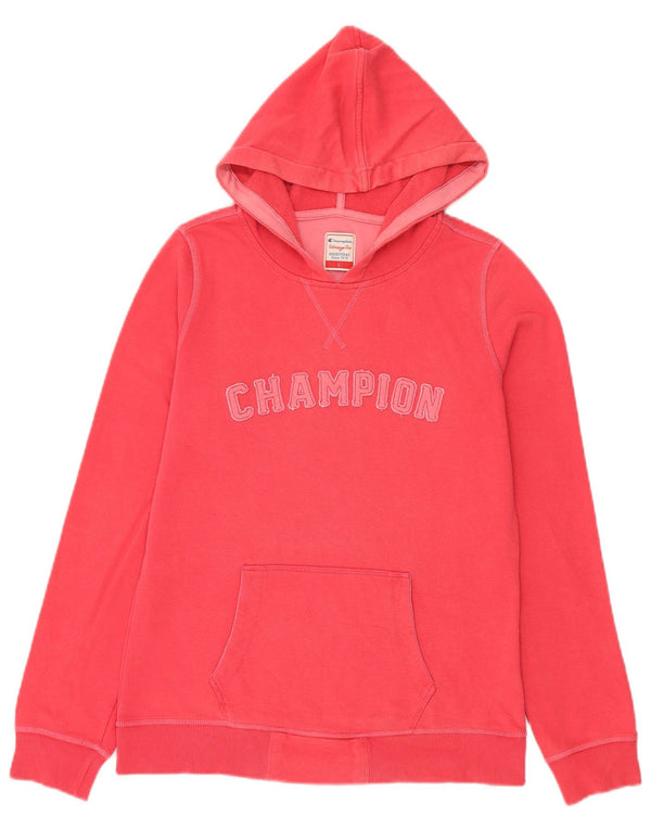 Champion Dame Grafisk Hoodie Jumper UK 14 Large Pink Bomuld