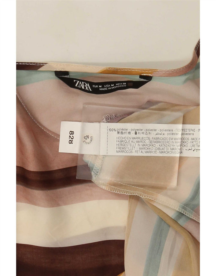 Zara Womens Long Sleeve Blouse Top UK 12 Medium Multicolore Rayé