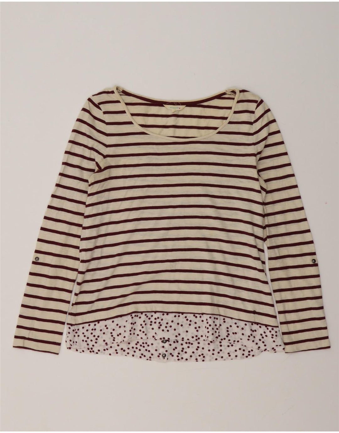 White Stuff Womens Top Long Sleeve UK 10 Small Off White Striped