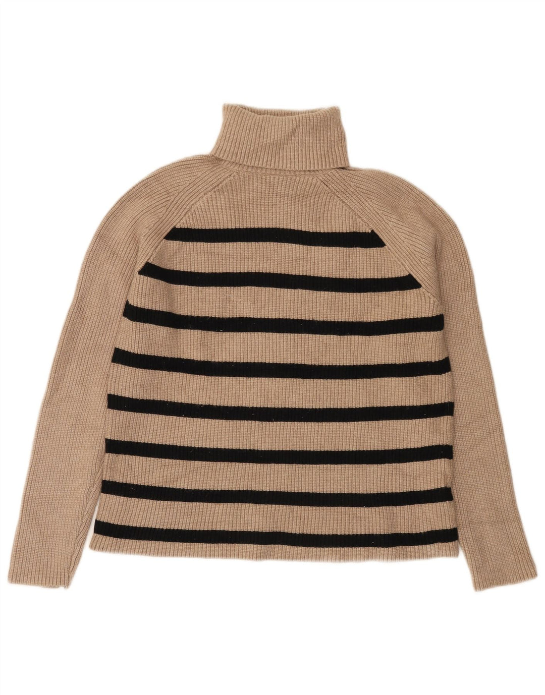 Maglione maglione a collo alto da donna Marks & Spencer UK 12 a righe beige medio