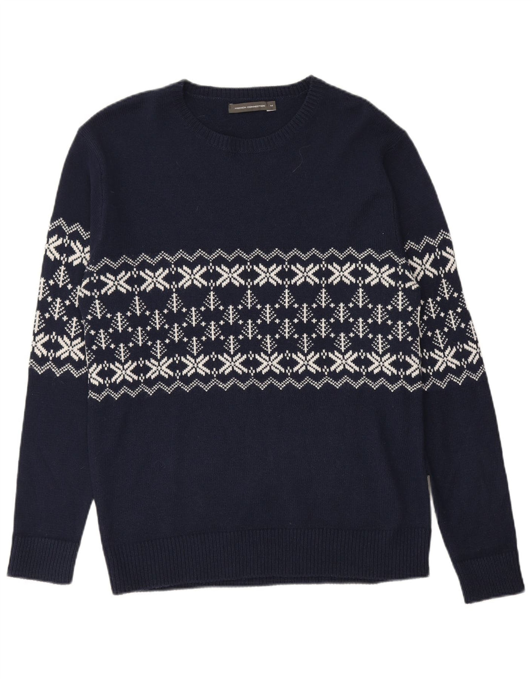 FRANSK FORBINDELSE Herre Crew Neck Jumper Sweater Medium Navy Blue Fair Isle