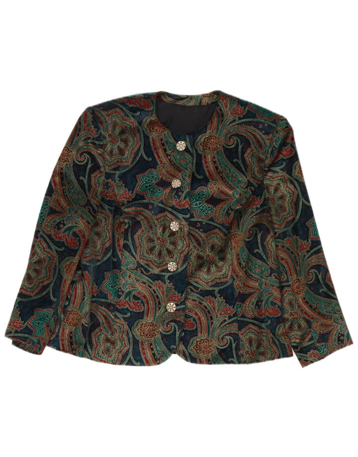 Vintage γυναικείο 3/4 μανίκι μπλέιζερ μπουφάν UK 14 Medium πολύχρωμο Paisley