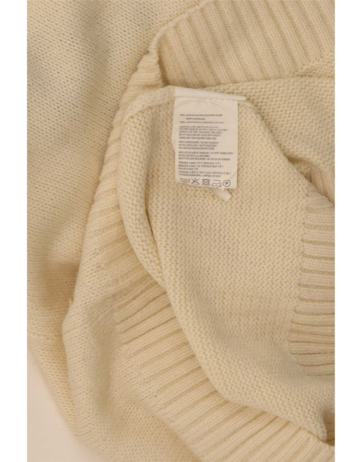 vintage Mens Crew Neck Jumper Pull Moyen Blanc Fair Isle Acrylique