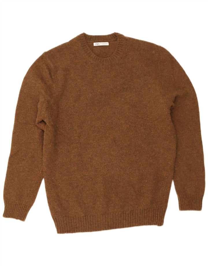 Zara Hombre Jersey Cuello Redondo Lana Marrón Medio