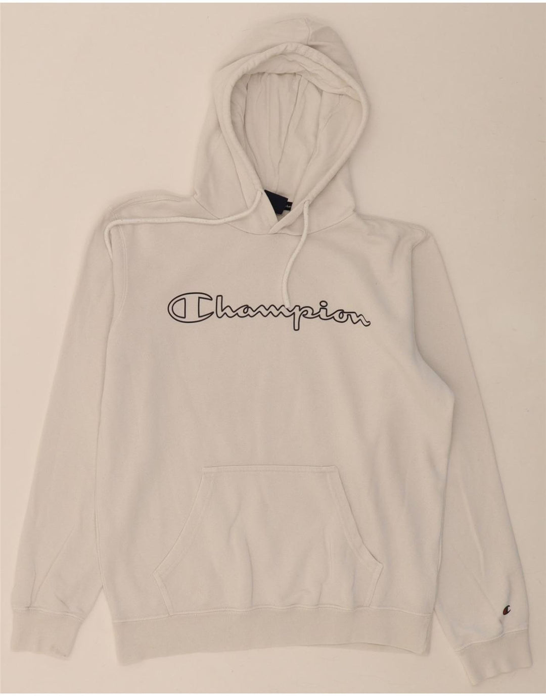 CHAMPION Mens Graphic Hoodie Jumper Medium White Cotton Vintage Champion and Second-Hand Champion from Messina Hembry 