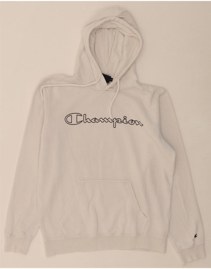 CHAMPION Mens Graphic Hoodie Jumper Medium White Cotton Vintage Champion and Second-Hand Champion from Messina Hembry 