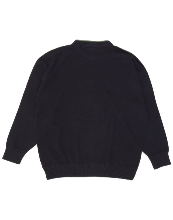 Alexander's Mens Graphic Crew Neck Jumper Sweater 2XL Navy Blue Wool