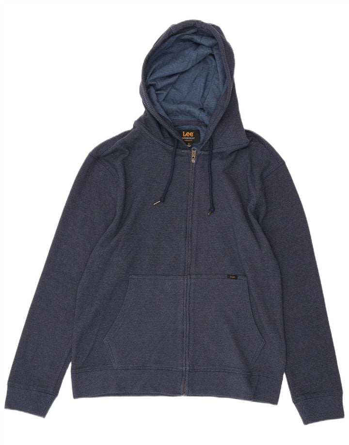 LEE Mens Regular Fit Zip Hoodie Sweater Medium Navy Blue Spotted Cotton