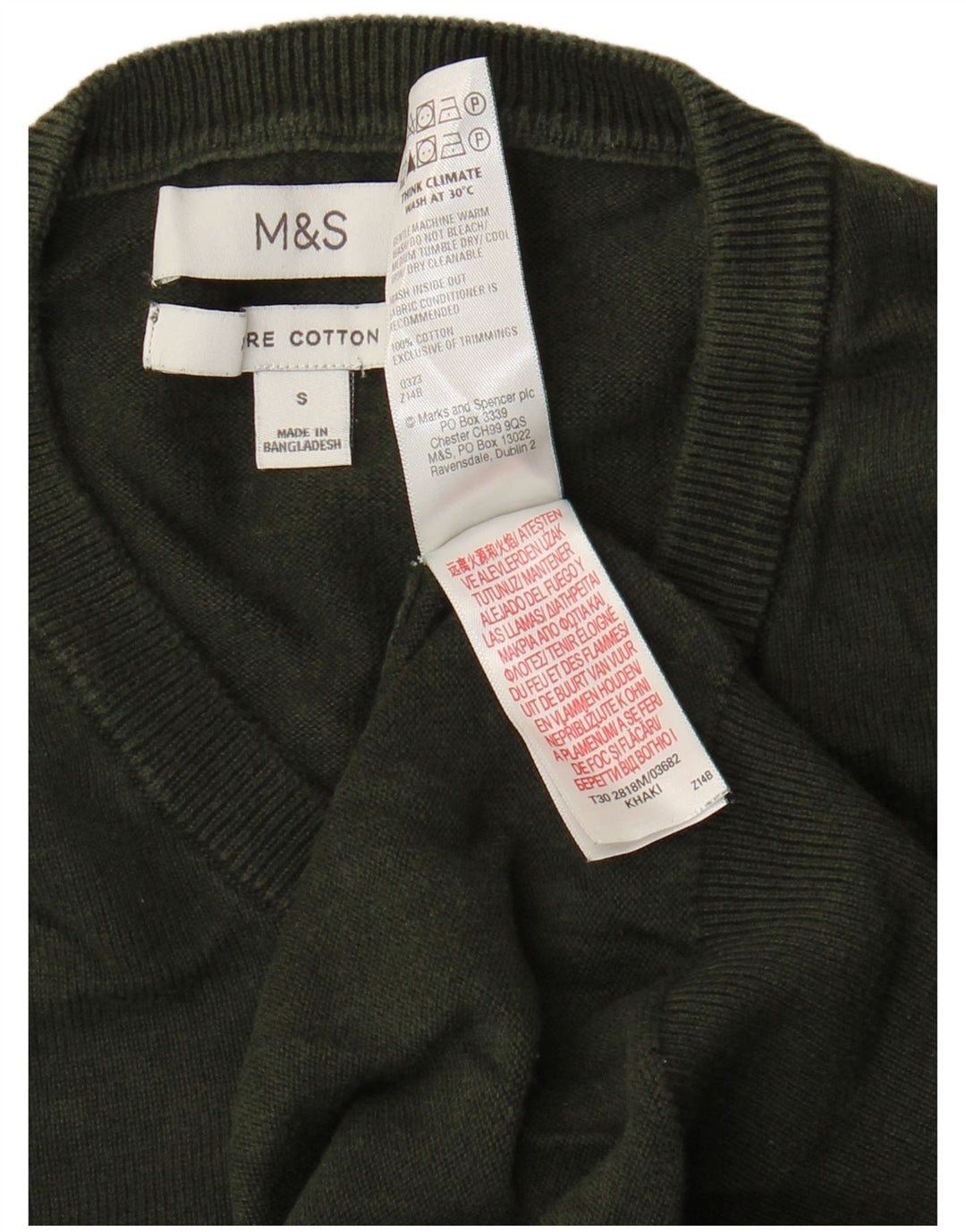 Marks & Spencer Herren-Pullover mit Rundhalsausschnitt, Größe S, grüne Baumwolle