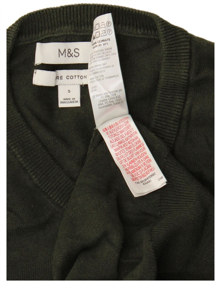 Marks & Spencer Herren-Pullover mit Rundhalsausschnitt, Größe S, grüne Baumwolle