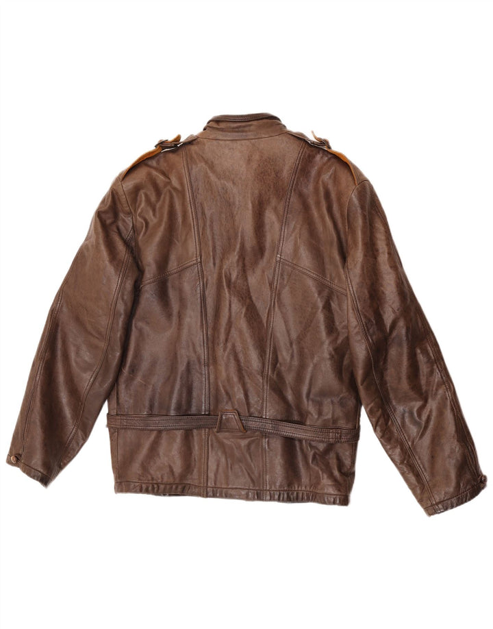 Jean Gabriel Womens Military Leather Jacket IT 48 XL Brown