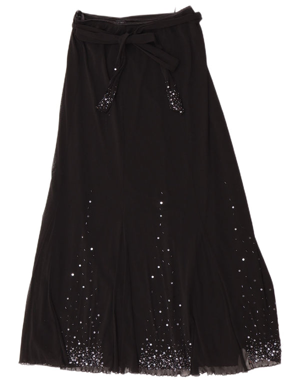 Per Una Damen Normaler Maxirock UK 12 Medium W28 Schwarz Polyamid