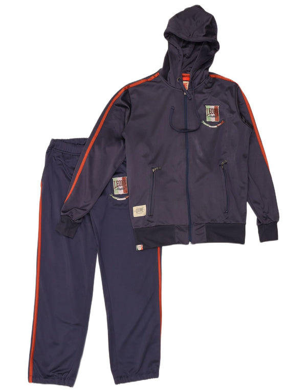 Leone Mens Graphic Hooded Full Tracksuit Small  Navy Blue Polyester