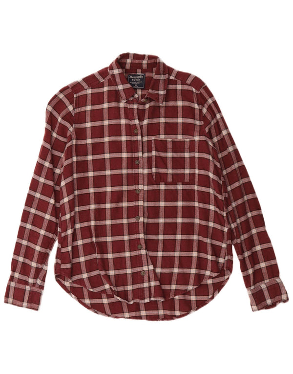Abercrombie & Fitch Chemise surdimensionnée en flanelle pour femme UK 6 XS Bordeaux à carreaux