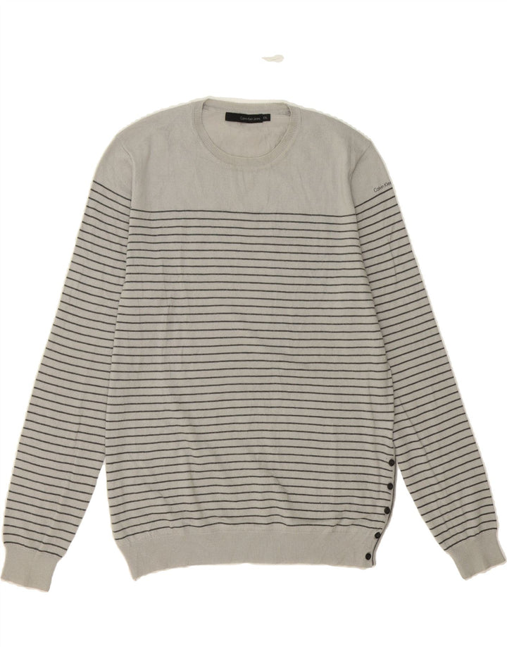 CALVIN KLEIN JEANS Womens Crew Neck Jumper Sweater UK 20 2XL Grey Striped Vintage Calvin Klein Jeans and Second-Hand Calvin Klein Jeans from Messina Hembry 