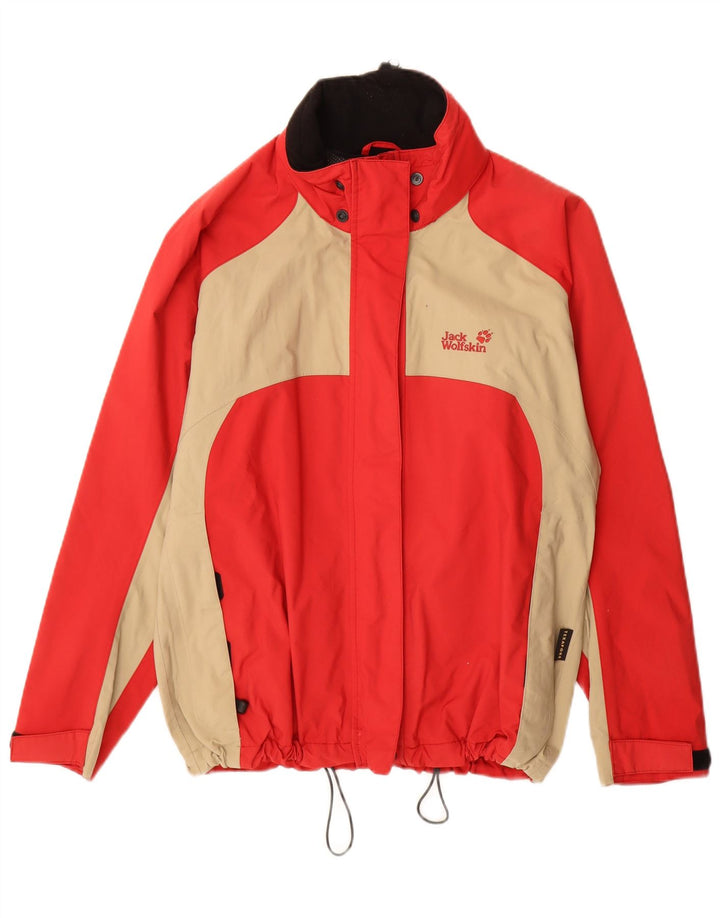 Jack Wolfskin Womens Loose Fit Rain Jacket UK 12 Medium  Red Colourblock