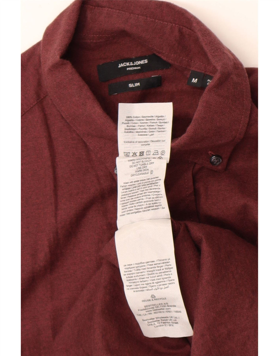 Jack & Jones Mens Slim Fit Shirt Medium Burgundy Cotton
