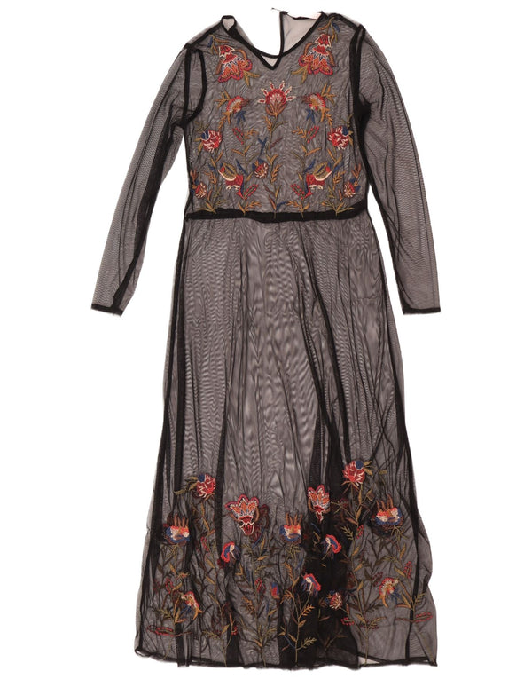 Zara Dame Trafaluc Langærmet Maxikjole UK 10 Small Black Floral