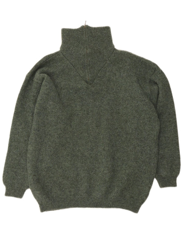 Suéter masculino vintage com zíper e gola XL lã virgem cáqui