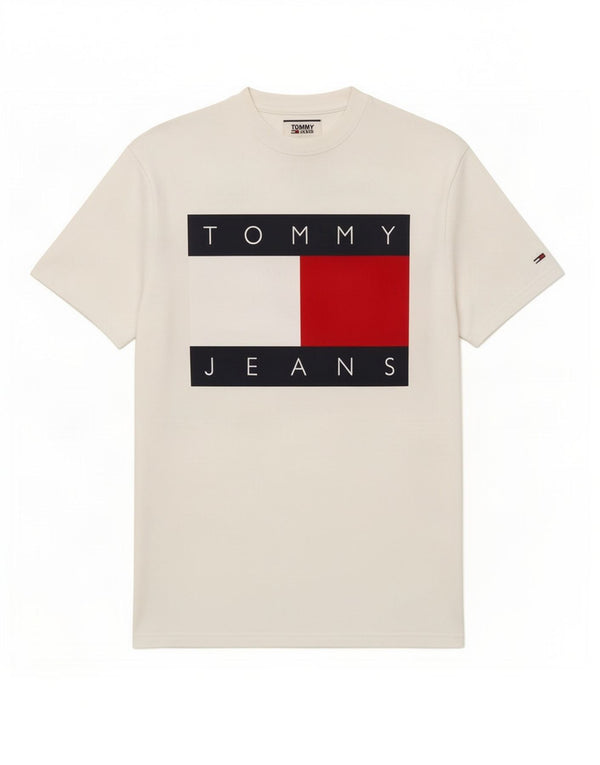 Męski T-shirt z grafiką Tommy Hilfiger, mały, biały, bawełniany