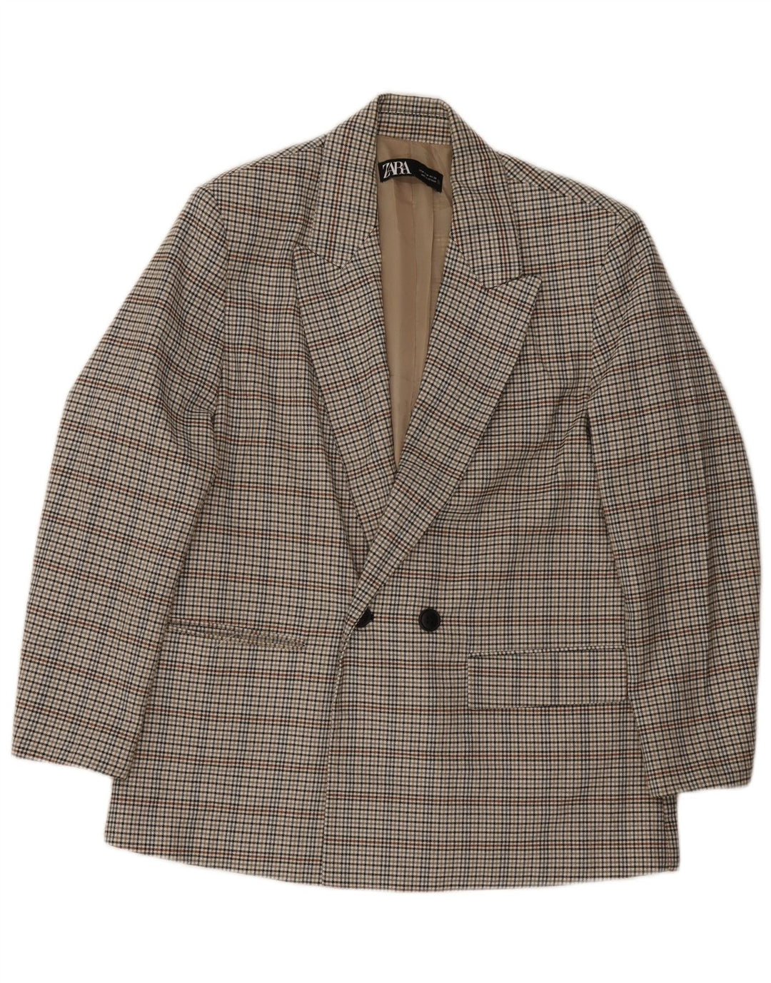 Jaqueta blazer masculina Zara com peito duplo UK 38 poliéster xadrez cinza médio